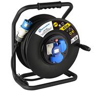 Electraline 49059 - Enrouleur de câble Industriel H07 RN-F 3G2,5 - Câble de 40 m - IP44 - pour l'extérieur - avec rallonge en Caoutchouc - 2 Prises industrielles - Prise 3 Broches + 1 Prise Schuko