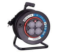 Electraline 49125 Enrouleur de câble, H05VV-F 3G1,5, 25 m, avec 4 prises Schuko, boîte de câble avec rallonge, enrouleur de câble avec manivelle, noir