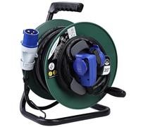 Electraline 49207 Rallonge avec enrouleur de câble 20M pour camping-car, camping, caravane, IP44, 2 prises (industriel+Schuko), câble AT-N07V3V3-F Section 3G2.5