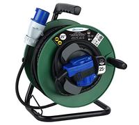 Electraline 49209 Rallonge Electrique en Caoutchouc avec Enrouleur de Câble Car, Camping, Caravane, avec Fiche CEE tripolaire et Un Price Industrielle IEC-IP44, Vert/Noir, 25 M