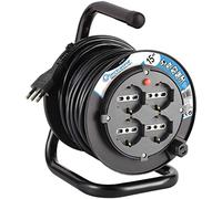 Electraline 49217 Rallonge Électrique Avec Enrouleur 15M 4 Prises Multipôles (Schuko + 10/16A) Mâle Grand 16A Avec Protection Noir - Section Câble 3G1,5Mm2