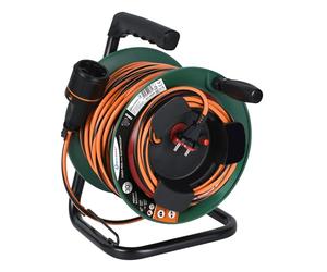 Electraline 49238 Rallonge Prolongateur Jardín avec Enrouleur Platine Fixe 30M 2x1.5mm avec prise européenne Electralock équipée d'un système de verrouillage qui empêche la déconnexione fiche-prise
