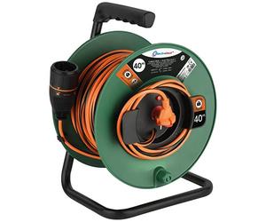 Electraline 49248 Rallonge Prolongateur Jardín avec Enrouleur 2 x 1.5 mm, Noir/Orange, 40 m