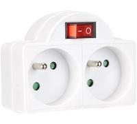 Electraline 531192 Adapteur Fiche Multiprise Biplite avec Interrupteur 2 Prise 16A, Blanc