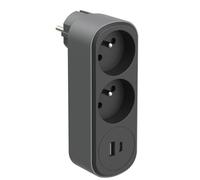 Electraline 531203 Adaptateur Fiche Multiprise Biplite Prima 2 Prise 16A avec 2 USB (1 type 1 type C) 17W, Noir/Gris