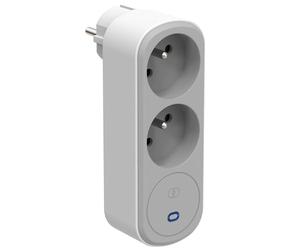 Electraline 531204 Adaptateur Fiche Multiprise Biplite Prima 2 Prises françaises 16A, avec protection parafoudre, Adaptateur Murale, Blanc/Gris