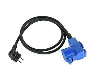 Electraline 55092 Câble Adaptateur de Camping 1,5 m/rallonge/Adaptateur CEE avec fiche Schuko et raccord coudé CEE avec Prise Schuko et câble en Caoutchouc H07RN-F 3G1.5, pour Une Utilisation en