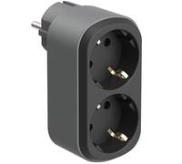 Electraline 55096 Adaptateur Double Prima 2 Prises 16 A (2P+E) Schuko Avant, multiprise 2 Prises Schuko, Noir/Gris