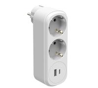 Electraline 55101 Adaptateur double Prima 2 prises 16 A (2P+E) Schuko + 2 ports USB (1 type A + 1 type C), 17 W, blanc