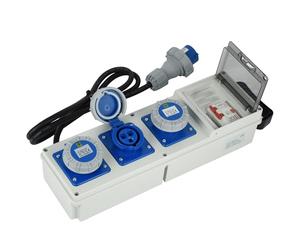 Electraline 60426 Tableau électrique de distribution 3 prises industrielles CEE, fiche CEE, câble 2M H07RN-F 3G2.5, IP67, avec interrupteur différentiel RCD 30ma + interrupteur de sécurité MCB