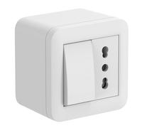 Electraline 60477 Boitier de surface avec douille et inverseur bidirectionnel FIXA 10A, blanc, IP40, compatible avec tube dur et conduit