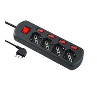 Electraline 61912 Multiprise 4 Places multiprises Schuko, 4 interrupteurs indépendants, 4 Prises universelles, câble de 1,5 m, Noir