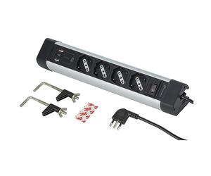 Electraline 61918 Bloc Multiprise Bureau 4 Places Multiple Schuko + 10/16A avec 3 USB (2 USB A 3.0A + 1 USB C 20W Power Delivery) Câble H05VV-F 3G.1 Longueur 2m,