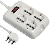 Electraline 61990 Multiprise carrée 4 Places Polyvalente Schuko + 10/16 A avec Interrupteur on/Off Lumineux, fiche Grande Italienne 16 A, câble Longueur 1,5 m