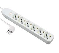 Electraline 61993 Multiprise 6 Prises polyvalentes, câble 1,5 m, fiche Petite 10 A, Blanc, 6 Posti