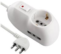 Electraline Multiprise 62023 – 3 prises (1 Schuko, 2 bivalentes 10/16A) câble 1 m, petite prise 10A