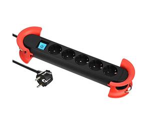 Electraline 62046, Bloc Multiprise Professionnelle avec 5 Prises Schuko, Câble de 5 M, avec 2 Crochets pour Accrocher la Base Noir
