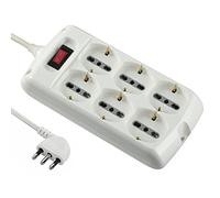 Electraline 62060 Multiprise 6 Places Polyvalente Schuko + 10/16 A avec Interrupteur et câble, Blanc, 1,5 m