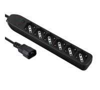 Electraline 62067 multiprises pour UPS avec 6 places bivalentes 10/16 A avec interrupteur de sécurité, fiche entrée type c14, câble 1,5 m, noir