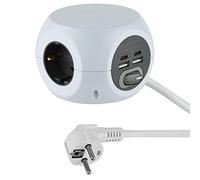 Electraline 62078 Mini bloc multiprise 3 voies avec 4 17 W (2 de type C compatibles avec les dernières technologies+2 USB A 3.4A Q.C) avec interrupteur, câble de 1,5 m