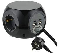 Electraline 62080 Mini Cube Multiprise 3 prises avec 4 17 W (2 Type C compatibles avec la dernière technologie + 2 USB A 3,4 A Q.C) avec interrupteur, câble de 1,5 m