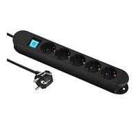 Electraline 62084, Bloc Multiprise Professionnelle avec 5 Prises Schuko, Câble de 3 M, avec 2 Aimants pour la fixation sur des Parois Métalliques, Noir