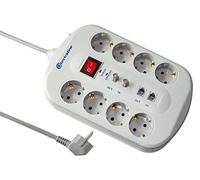 Electraline 62113 Bloc 8 Schuko Fax/Modem + 2 Prises TV avec Interrupteur Protecteur, surcharges Filtre émi/RFI Câble 3G1 1,5 m Gris