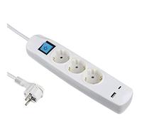 Electraline 62162 Multiprise 3 Prises Schuko avec Interrupteur + 2 USB 3,4 A 17 W (1 Type A + 1 Type C), câble 1,5 m