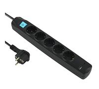 Electraline 62167 Multiprise 5 prises Schuko avec interrupteur + 2 ports USB 3,4 A 17 W (1 type A + 1 type C), câble 1,5 m/multiprise/multiprise/multiprise de table extra plate