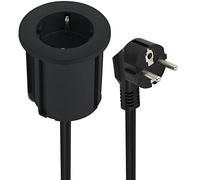 Electraline 62564 Multiprise avec Prise Grommet de Bureau, Prise de Table, câble 2M, D 54 mm, équipée d'un Adaptateur pour Trou Standard de 60 mm, Noir