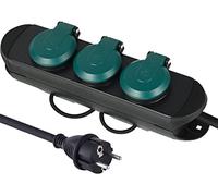 Electraline 62572 Multiprise professionnelle pour extérieur, 3 prises Schuko avec fiche IP44, câble en caoutchouc de 1,4 m, H07RN-F 3G1.5, noir/vert