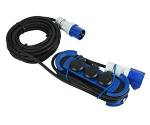 Electraline 62575 Rallonge/Bloc Multiprise Outdoor avec Fiche CEE,3 Prises Schuko + 1 CEE IP44,accrochable avec 2 crochets + serre-câbles élastiques,Câble H07RN-F 3G1.5 Longueur 10M adapté camping