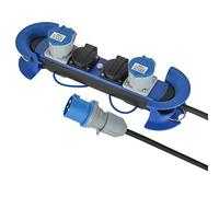 Electraline 62580 Bloc Multiprise Outdoor avec Fiche CEE,2 Prises Schuko + 2 CEE IP44,accrochable avec 2 crochets + serre-câbles élastiques,Câble H07RN-F 3G2.5 Longueur 5M adapté camping, caravane
