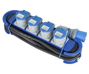 Electraline 62582 Bloc Multiprise Outdoor Camping avec Fiche CEE, 4 Prises CEE 16A (2P+T) IP44, accrochable avec 2 crochets + serre-câbles élastiques,Câble H07RN-F 3G2.5 3M adapté camping, caravane