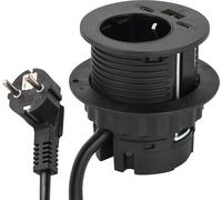 Electraline 62591 Multiprise de Bureau/encastrable avec Power Delivery 25W, 2 Ports USB (1Type-C + 1Type-A), 1 hub USB-C (2 m, D60 mm), 1 Prise Schuko et Prise Schuko