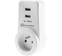 Electraline 70068 Adapteur Fiche Multiprise Triplite | 1 Prise 16A + 2 USB Charge Rapide 3.4A
