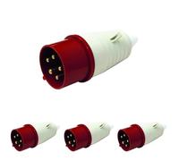 Electraline 80859 Fiche mâle industrielle, IEC, 32A, 3P+N+T, 380V, IP67, Rouge (Lot de 4)