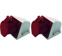 Electraline 80870, Prise industrielle Murale inclinée, 32A, 3P + T, 380V, IP44 Rouge (Lot de 2)