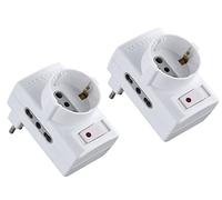 Electraline 92208 Adaptateur avec interrupteur, Petite fiche, 10 A, Set 2 pièces