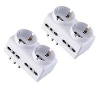 Electraline 92299. Set 2 Adaptern Mehrfachsteckdose 6 Sitzer 2 Schuko + 4 zweiwertige (10/16 A) Große Stecker 16 A - Netzteil Ultra Kompakt weiß