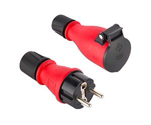 Electraline 92383 Lot de 1 fiche + 1 prise professionnelle Schuko Protection IP54 avec bague de blocage de câble pour faciliter le câblage