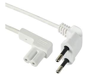 Electraline 95510 Câble d'alimentation Audio, vidéo, Radio, Sonos Play coudé Fiche Euro vers Prise Double Femelle Type C7 1 mètres Blanc