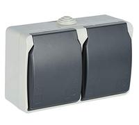 Electraline Aquatop 605908 Lot de 2 prises de terre avec couvercle pour l'extérieur et les pièces humides Protection IP44 Gris/anthracite