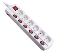 Bloc multiprise 6 prises 2P+T - ELECTRALINE - 16A - Interrupteurs individuels - 1,5 m - Blanc