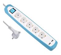 Electraline Bloc multiprises 4 Prises et 2 Prises USB 2,1 A, 2 m, Bleu, 62160