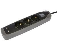 Electraline Bloc multiprises 4 Prises et 2 Prises USB 2,1 A, 2 m, Gris, 62150