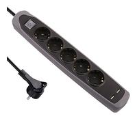 Electraline Bloc multiprises 5 prises et 2 prises USB 2,1 A 2 m, gris, 62156
