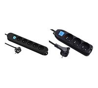 Electraline Bloc Multiprises Professionnel de Travail avec 2 aimants pour Fixation, 5 Prises 16A, Câble 3 m, H05VV-F 3G1.5 mm²& Bloc Multiprises 3 prises, interrupteur et fiche Plate - 1,5m, noir