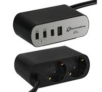 Electraline Electradock 62584 Bloc multiprise de Bureau 2 Prises Schuko + 4 USB (1 USB A + 3 USB C PD65W) Câble 2 m Multiprise de Table