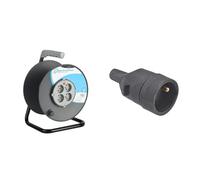 Electraline Enrouleur Bricolage Vide (Capacité 50m) Noir & Connecteur Électrique - Adaptateur Prise Plate - Raccord - Fiche